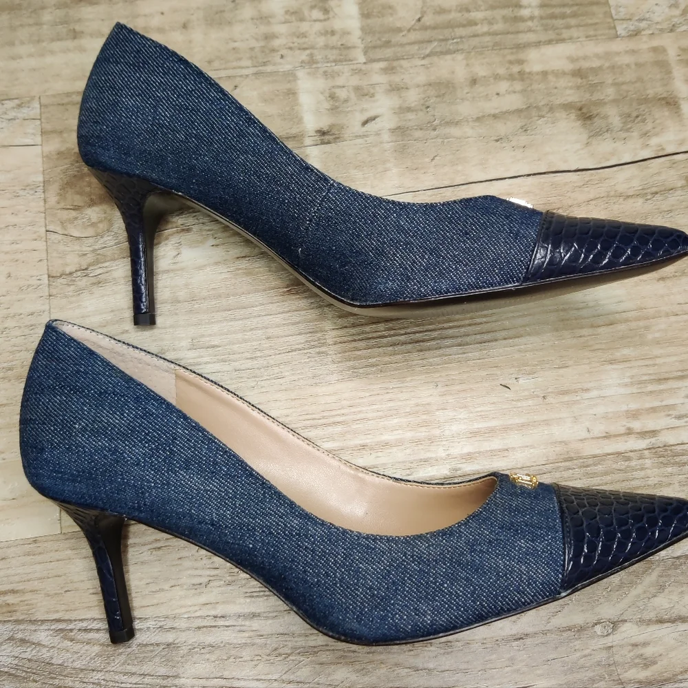 Lauren Ralph Lauren Denim And Leather Heels - Picture 4 of 6